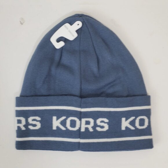 MICHAEL KORS BEANIE HAT MEN'S COLD WEATHER SKY BLUE "KORS" LOGO - Picture 2 of 4